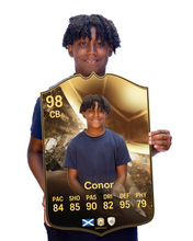 Load image into Gallery viewer, Creator Series 25 Golden Player finished card held for scale