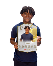 Load image into Gallery viewer, Creator Series 25 All-Time Great finished card held for scale
