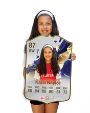 Load image into Gallery viewer, Creator Series 25 Best XI All-Time Great finished card held for scale

